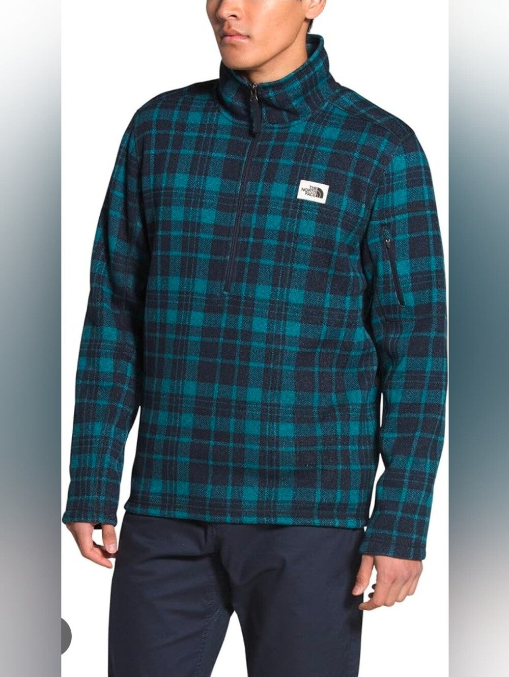 The North Face Men's Gordon Lyons 1/4 Zip Fleece Pullover Plaid Blue/Navy Size X